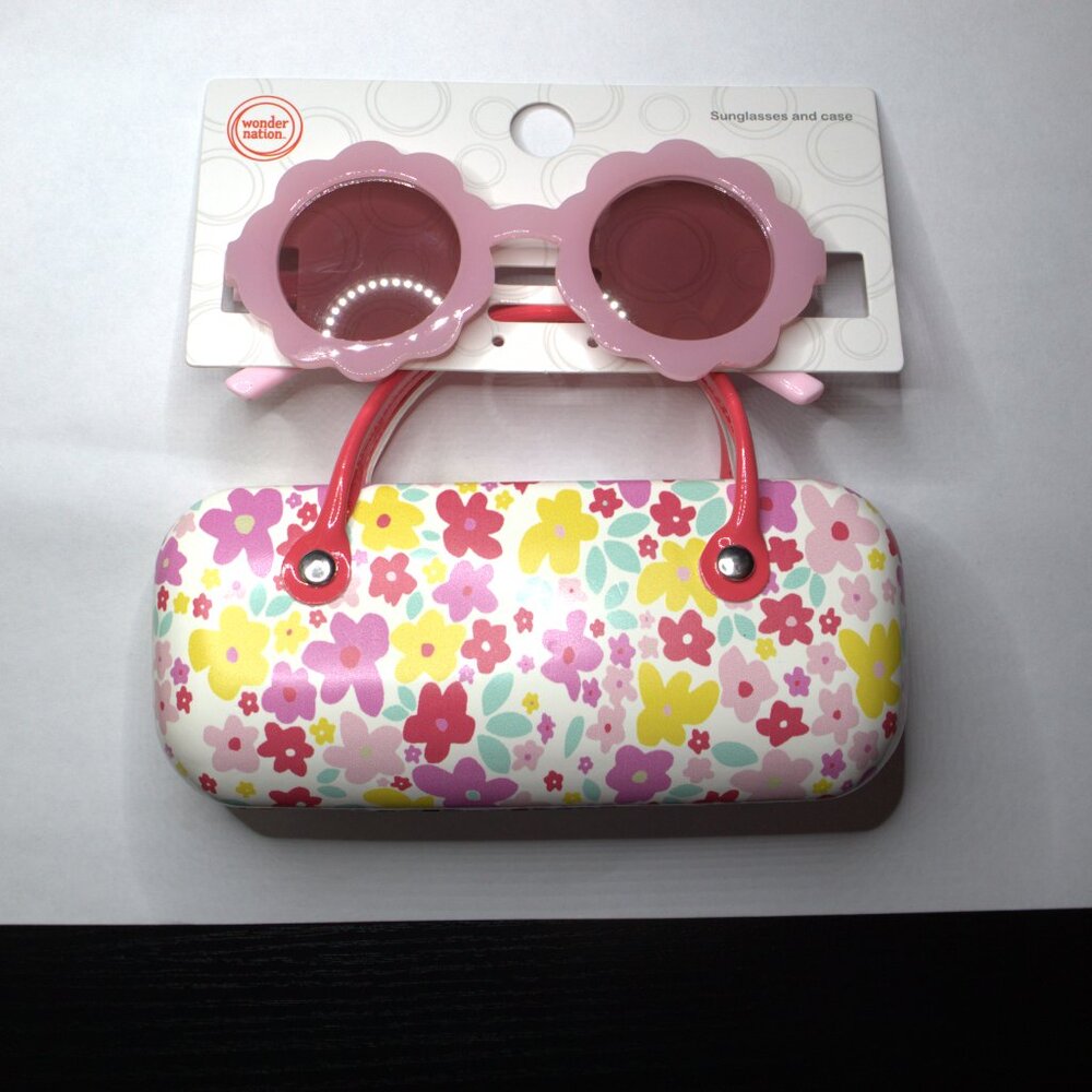 Wonder Nation | Girls Floral Sunglasses with Case, Pink